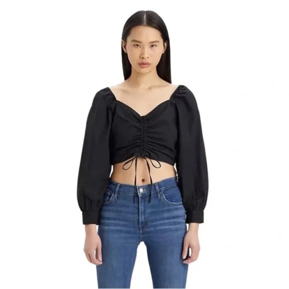 NWT LEVI'S Devin Cotton Slim Black Blouse Womens Size Small